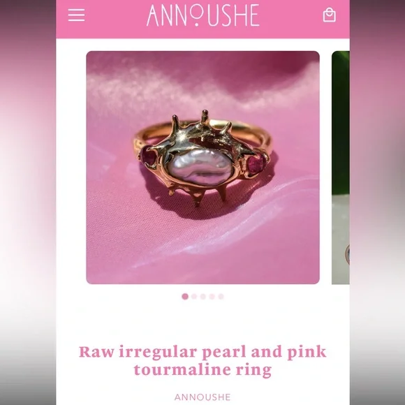 Annoushe Raw Irregular Pearl and Pink Tourmaline Ring - Picture 2 of 7